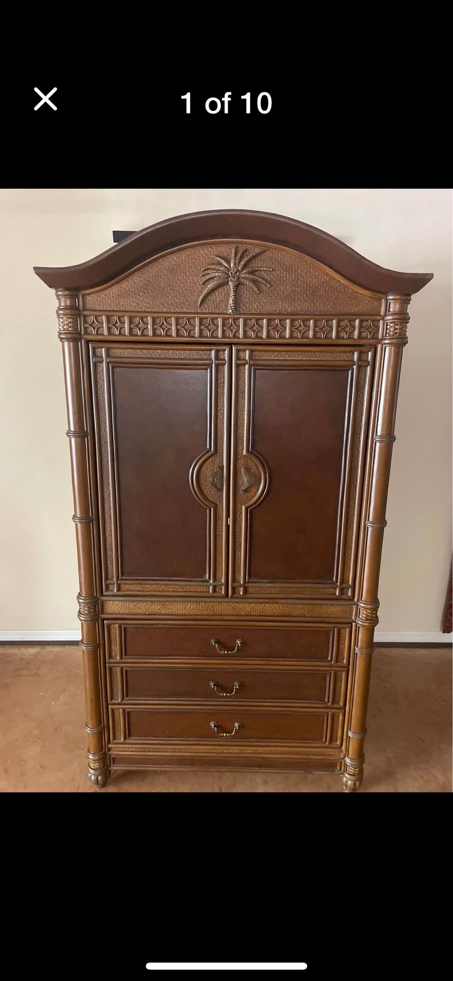 Tommy Bahama Style Entertainment Armoire Solid Wood TV / Bar 2 Door Cabinet With 3 Storage Drawers