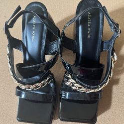Azalea Wang Chain Decor Heeled Sandals(black) Size 9