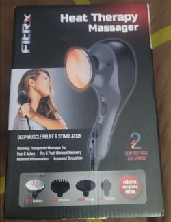 FitRx Heat Therapy Neck and Back Massager, Handheld Massage Gun with Multiple Speeds, Attachments, and Heat Settings