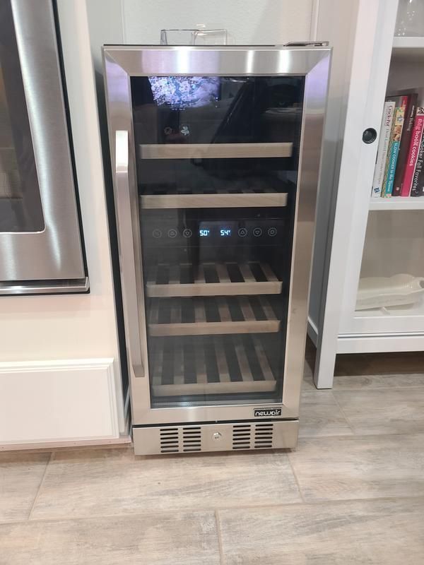 NewAir Dual Zone 29-Bottle Wine Cooler Fridge with Wood Shelves - Stainless Steel