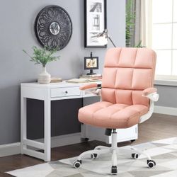 Home Office Chair Ergonomic Executive Desk Chair Faux Fur Comfortable Computer Chair with Flip-up Arms with Lumbar Support,Pink