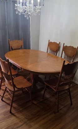 Solid Wood Dining Table Set with 6 Chairs