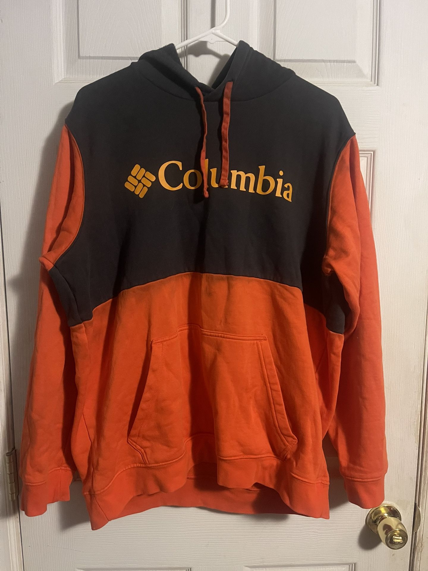 Columbia Sweater Mens Large Black/Orange Casual Pullover Hoodie Sweatshirt *