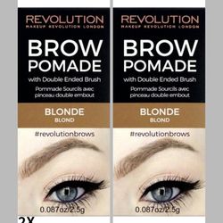 2x  Revolution  Makeup Brow Pomade with Double-Ended Brush Blonde Sealed 