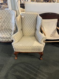 Chair: Accent Wingback Upholstered Armchair Grey With Diamonds Pattern SKU G1YANY