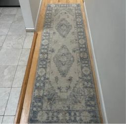 Wool blend Runner -- Blue & Ivory