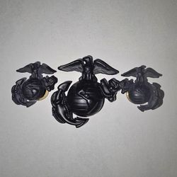 USMC Enlisted EGA 3 Pieces Black- Screw Back - Eagle Globe Anchor - Marine Pins