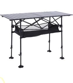 ALPHA CAMP Camping Table Outdoor Portable Adjustable Aluminum Table with Storage for Grill Travel Picnic Beach BBQ Backyards