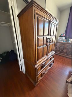 Vintage Thomasville Solid Wood Bedroom Set – Armoire & Long Dresser | Made in USA