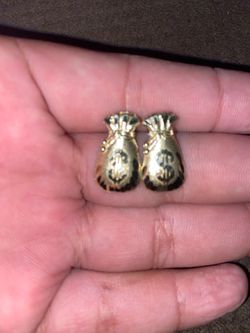 Large gold 10k nugget money bags earings