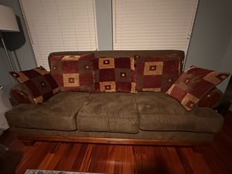 Olive Green Microsuede Sofa and Love Seat
