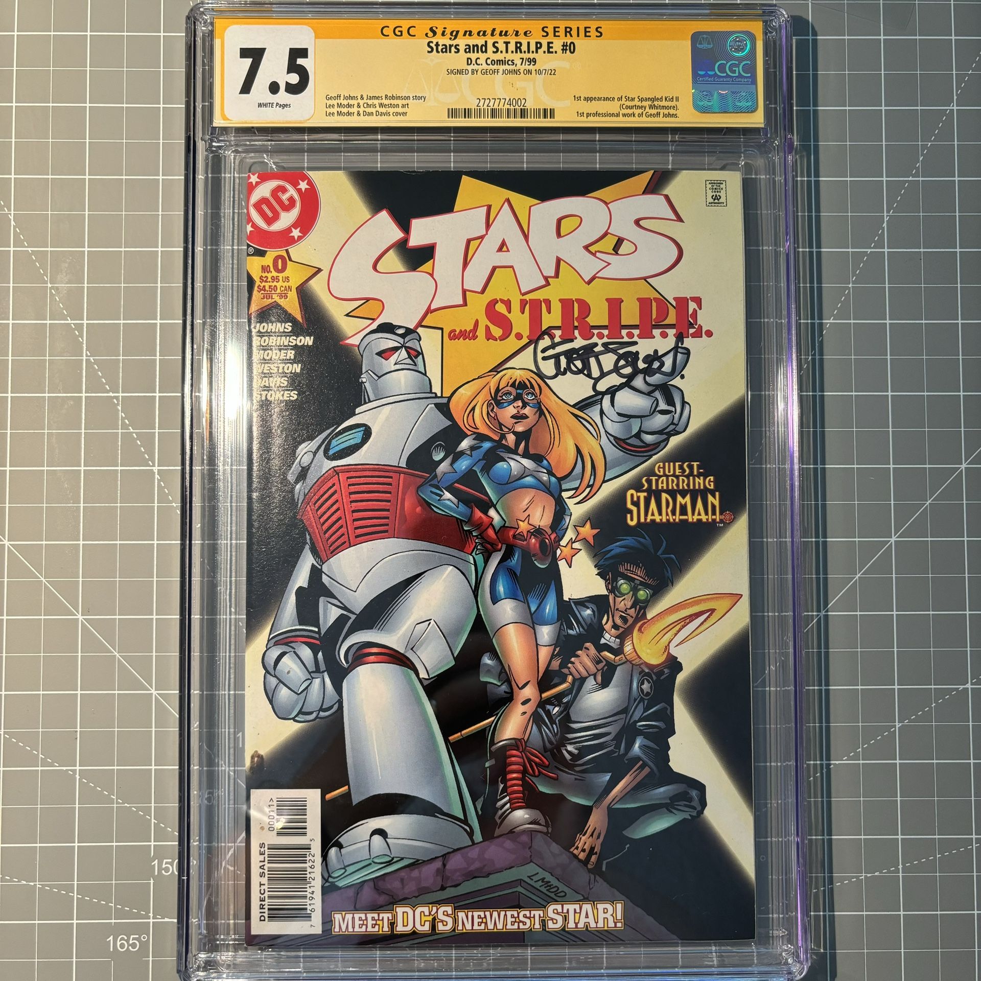 1999 Stars and S.T.R.I.P.E #0 (🔑 1st Star Spangled Kid, Signed Geoff Johns, CGC 7.5)