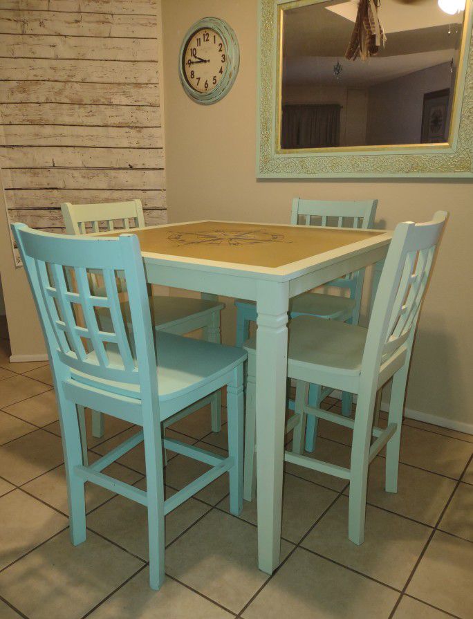 5-piece Dining Set, 36 Inch "Bistro Height" Solid Wood, Painted Table, 4 Chairs