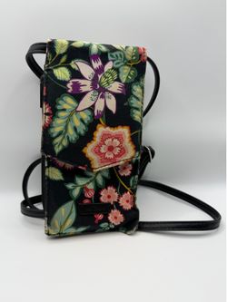 Vera Bradley Black Floral Quilted Cotton RFID Phone Crossbody Purse