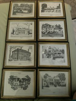 8 FRAMED PICTURES OF UNITED STATES PRESIDENT HOMES BY INTERNATIONAL ARCHIVES LTD. WITH COA’S (SEE PHOTOS) EXCELLENT CONDITION
