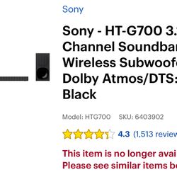 Sony - HT-G700 3.1 Channel Soundbar With Wireless Subwoofer 