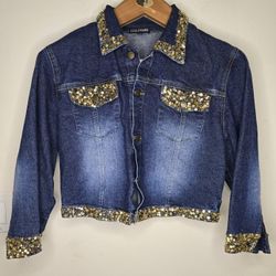 Basil &Maude Women's Sequin Denim Jacket 