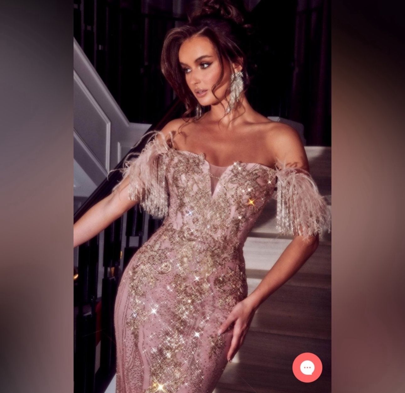 Portia And Scarlet Feather Sleeve Rose Gold Gown Dress