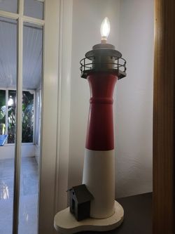 Vintage LIGHTHOUSE Lamp WOOD brass LIGHTHOUSE LAMP