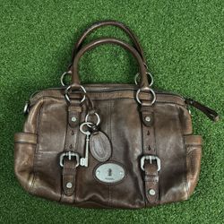 Vintage Fossil Maddox Satchel Pebbled Leather Hand Bag Purse Brown Y2K RARE READ