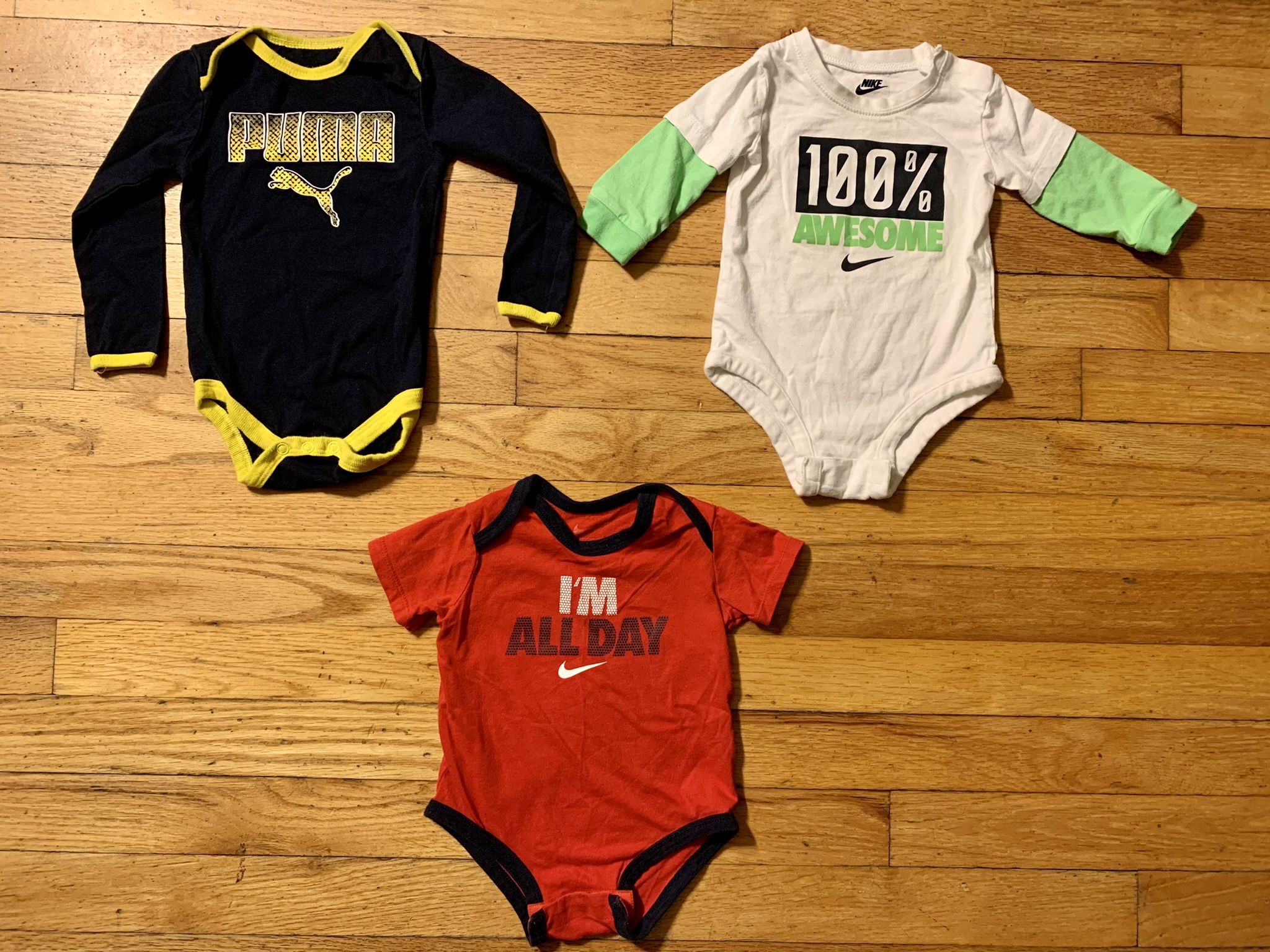 Nike & Puma Baby Onesies (Size: 3-6 Months)