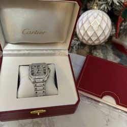 VVS1 Moisanite Diamond Fully Iced Out Cartier Watch W Box + Papers Included 