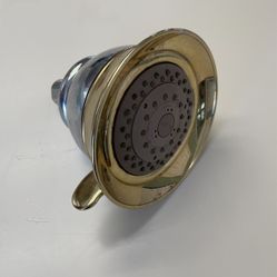 Moen shower head in chrome and decorative gold trim
