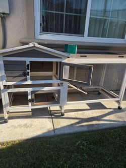 Large Two-Story Wooden Rabbit Hutch with Run