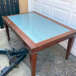 Glass Dining Table/ work table with wooden frame