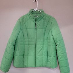 Athletic Works Quilted Puffer Jacket Womens X Large  Green Pockets Full Zip
