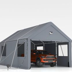 10x16 Heavy Duty Carport Canopy - Extra Large Portable Car Tent Garage with Roll-up Windows and All-Season Tarp Cover,Side Walls & Removable Roof for 