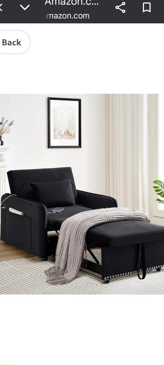 3 In 1 Conventional Sleeper Chair Futon. Velvet