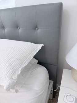 Gray Faux Leather Tufted Headboard King Size Bed