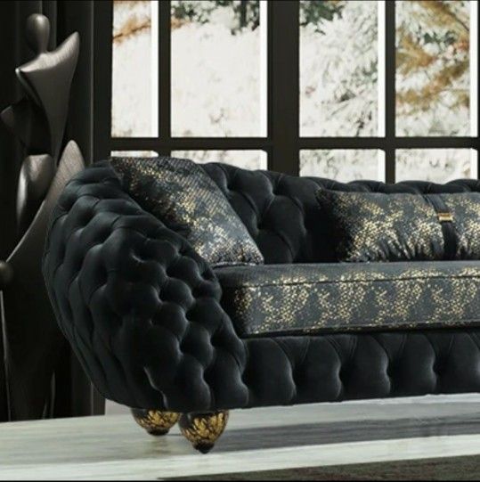 Dalia Black Velvet Sofa & Loveseat 🎸Only 39$ down Payment 🌼No Needed Credit Check 🔥Same Day Delivery👉Anna👈