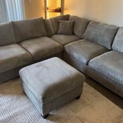 New Modular Sectional.  Grey Corduroy Fabric.  99”x99”.  Free Delivery!