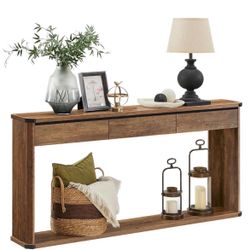 Console Table, 63 Inches Sofa Table, Narrow Entryway Table, Entry Table with 3 Drawers, Bottom Shelf, Metal Corners, for Living Room, Bedr