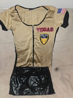 Dreamgirl Vegas Police Officer Costume Dress and Skirt, Tan and Black, Large