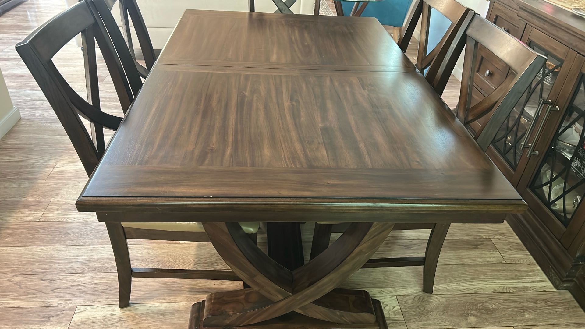 Dark Brown Dining Table With Extension For 6 People With Out Chairs