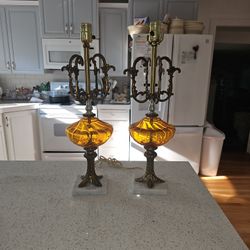 Hollywood Regency MCM Pair of Amber Lamps