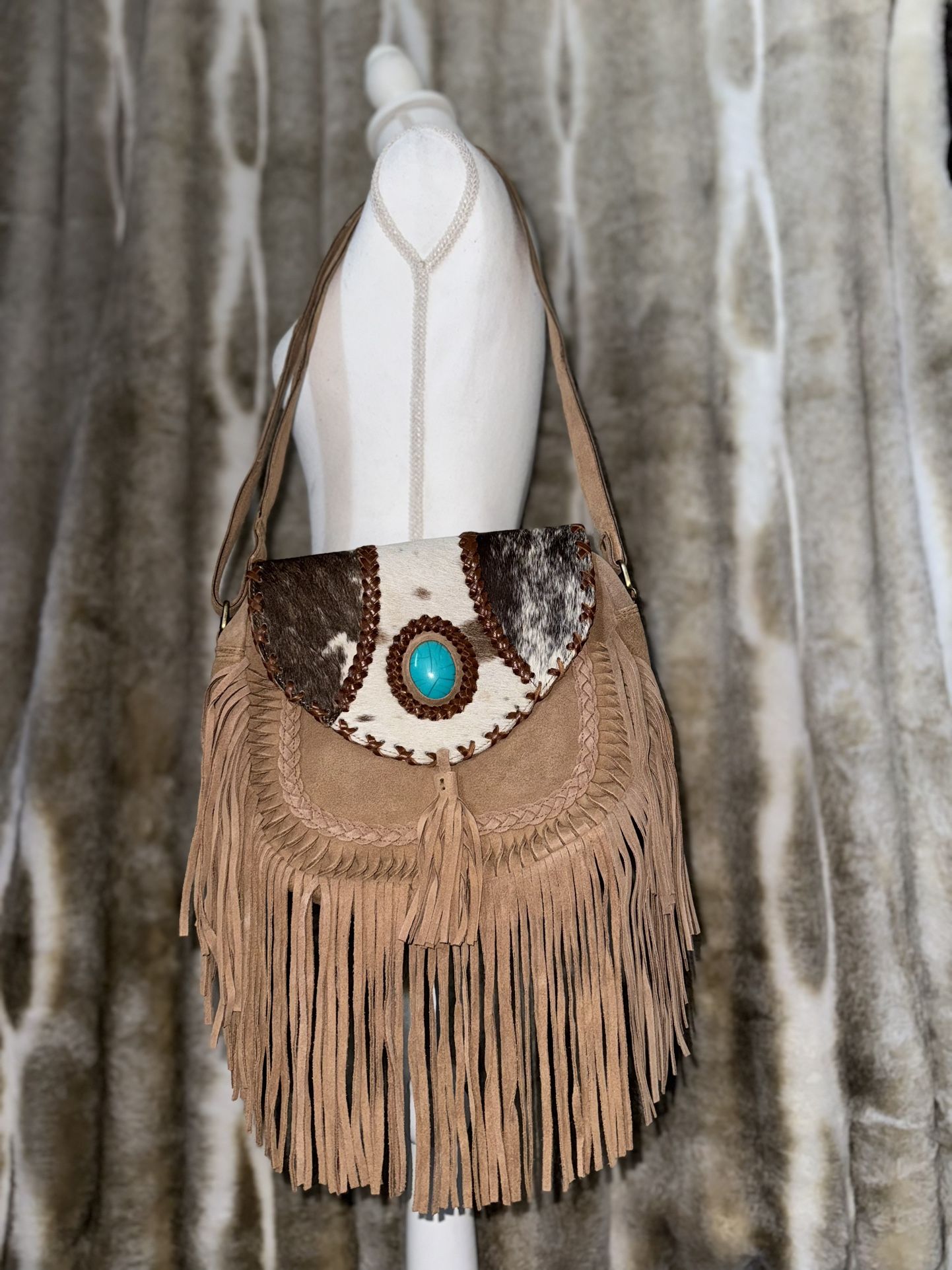 Western Crossbody purses! (Real cowhide, Genuine Leather, and a Turquoise stone in the center!)