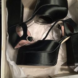 Steve Madden Black Satin Platform Dancer Shoes