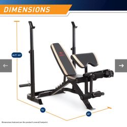 The Marcy Two-Piece Olympic Weight Bench features an independent utility bench and barbell crutches for a full body strength training workout