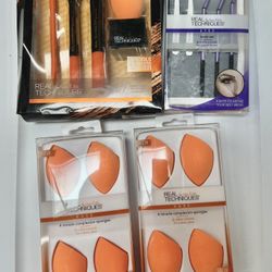 Real Techniques Prep & Prime+ Eye Brow + 2 * 4 Miracle Sponge 4 Set NIB(badbox
