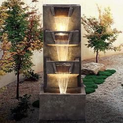 Outdoor Garden Water Fountains with LED Lights Indoor Modern Floor-Standing Fountain for Garden