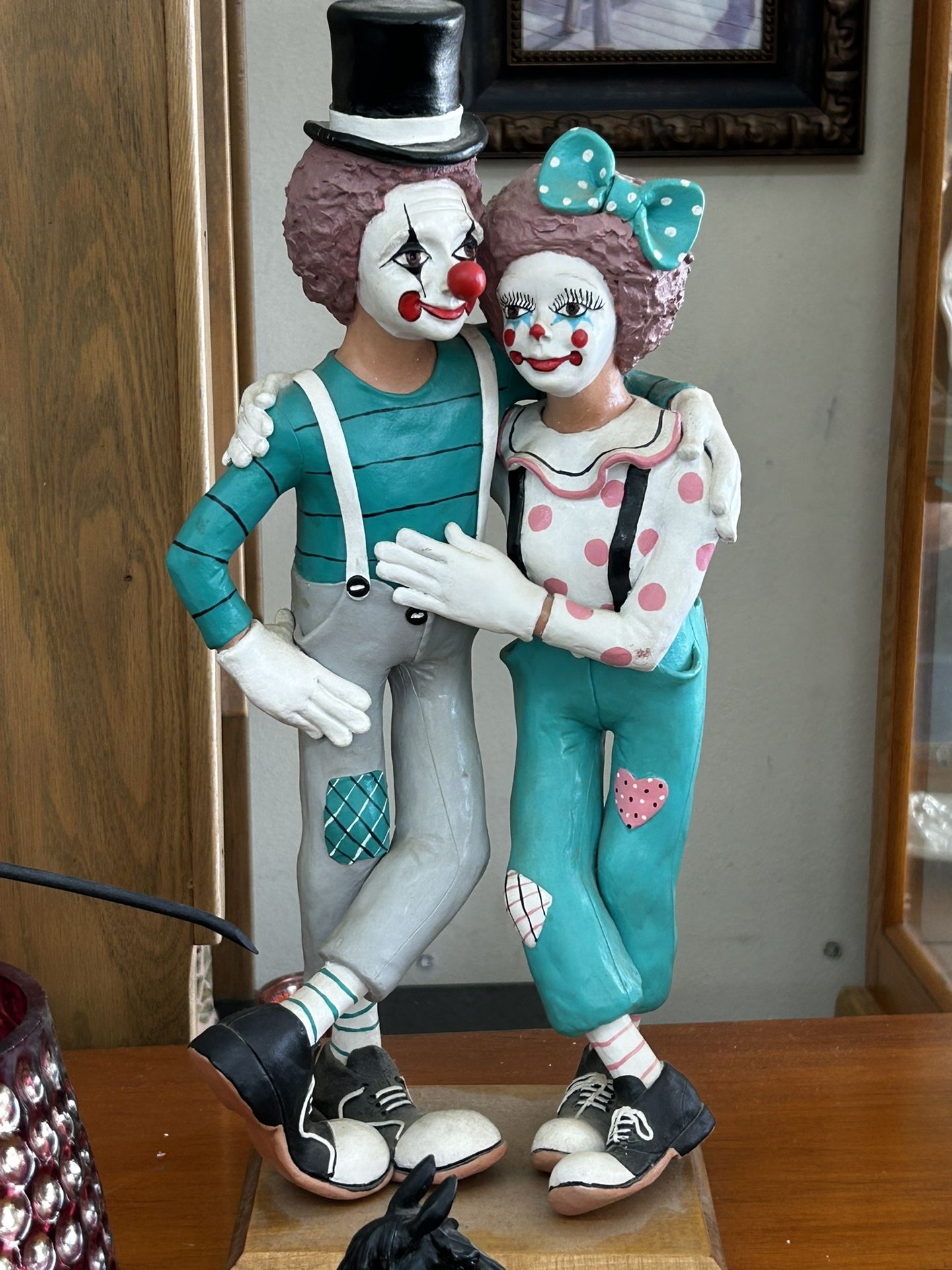 Eduardo Fritz Chalkware Clown Couple Sculpture Statue Figures Artist Signed