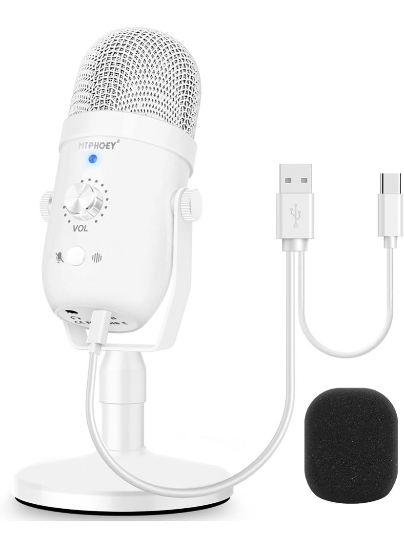 USB Condenser Microphone, Pro Podcast Condenser for PC/Laptop/Phone/Computer/PS4/5 with Noise Cancelling,All Metal Asmr Microphone Plug&Play, Mute But