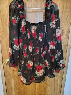 Black Floral Smocked Chiffon Blouse