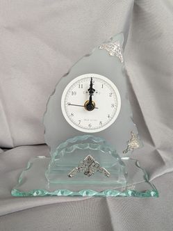 Italian Glass Desk Clock with Business Card Holder – Made in Italy, Brand New