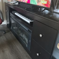 Console Table With Storage And Electric Fireplace