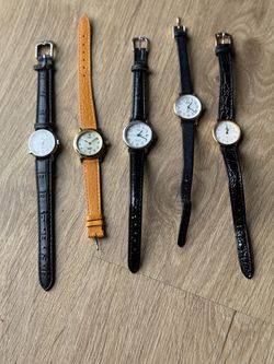 Timex women’s vintage Leather-Strap Watch Bundle - Black and Tan(all working)